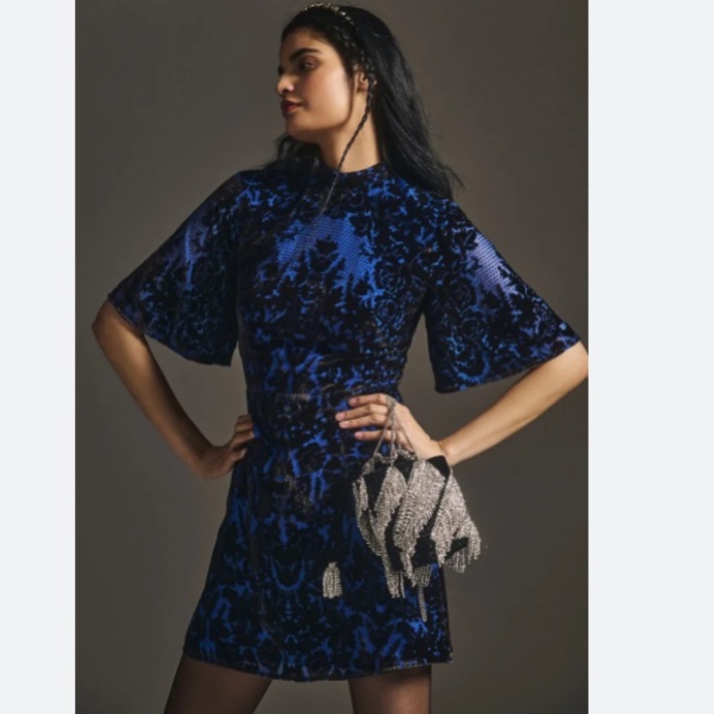 MOCK-NECK VELVET MINI DRESS